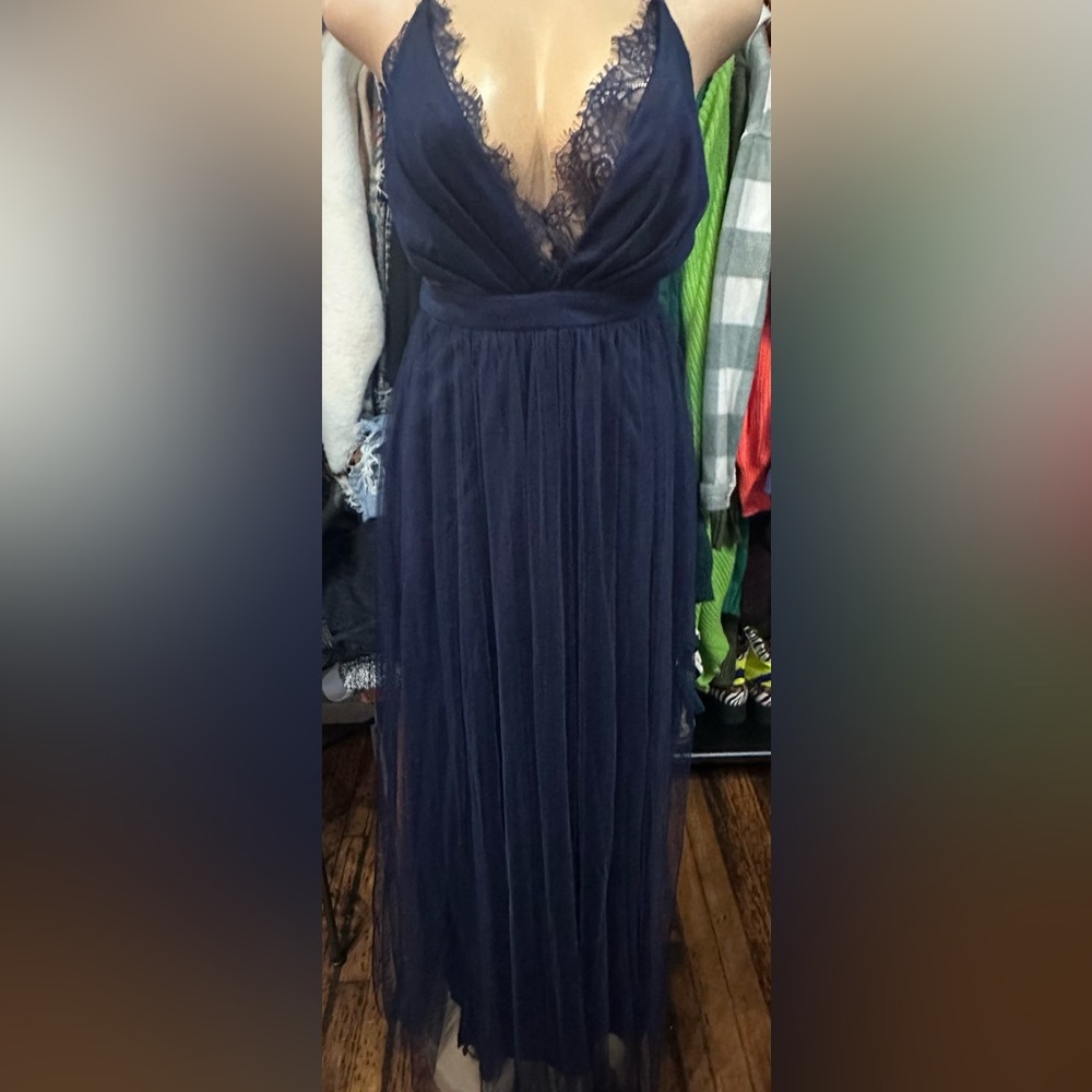 Blue Pleated A-line Midi Skirt for Cocktail